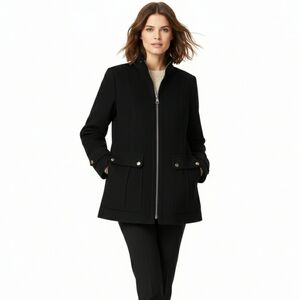 Burberry Black Women's Wool Jacket W Gold Buttons Grey Plaid Nova Lining